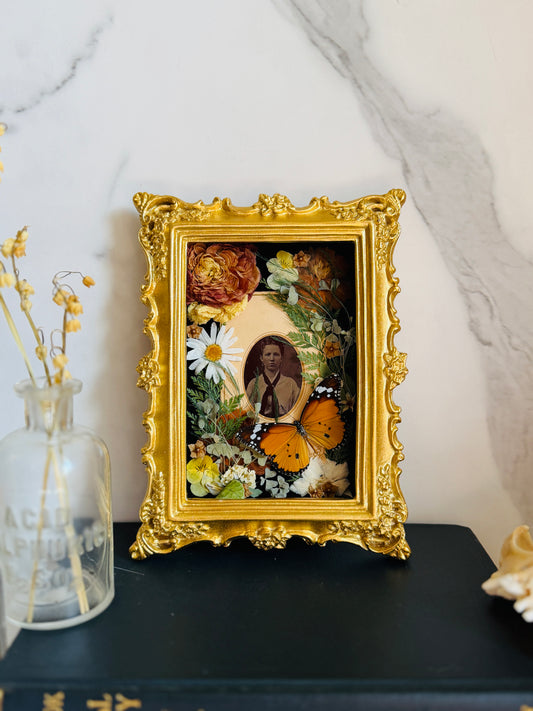 Memento - Real Antique Tintype; Real Butterfly Art
