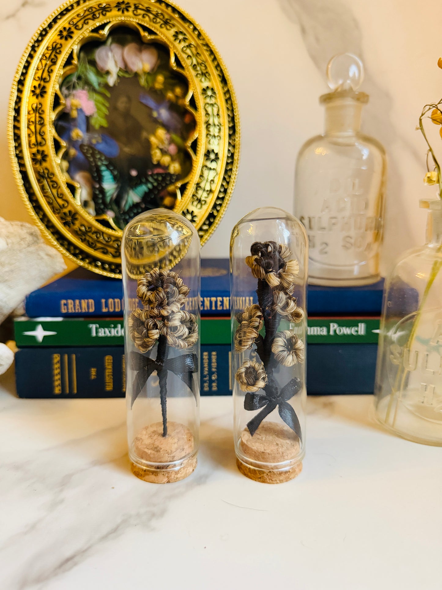 Victorian Mourning Inspired Hair Work Flowers; Real Human Hair