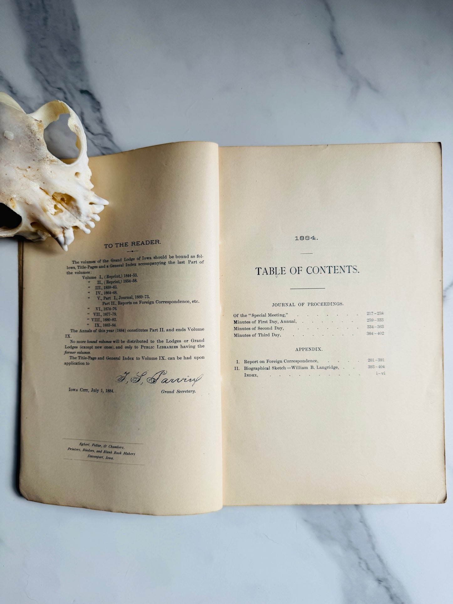 1884 Freemasonry Grand Lodge of Iowa Proceedings Annals Book; Antique Occult Text