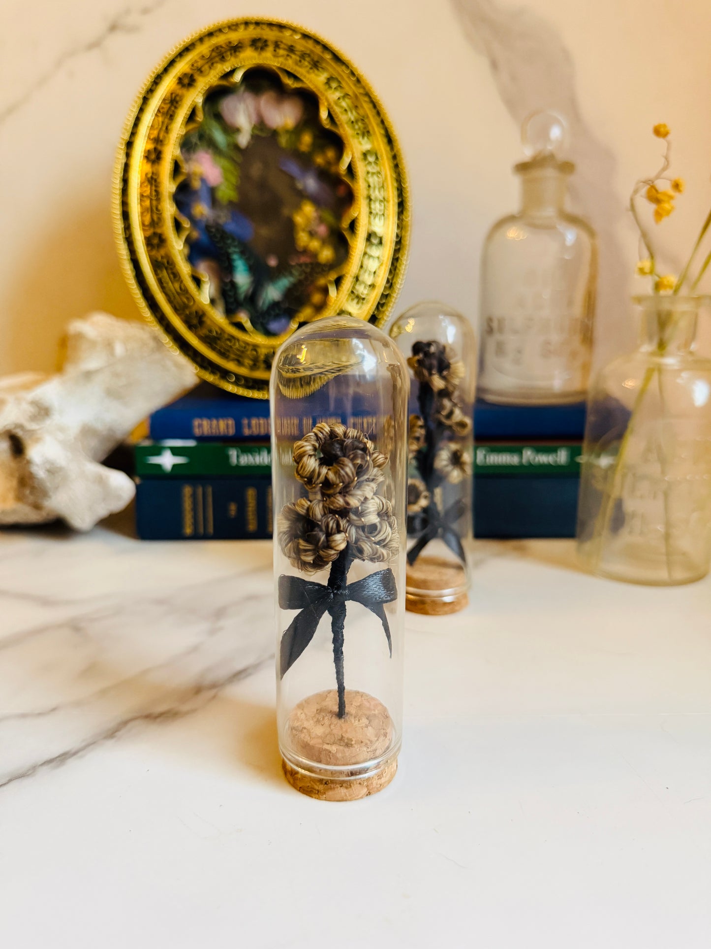Victorian Mourning Inspired Hair Work Flowers; Real Human Hair