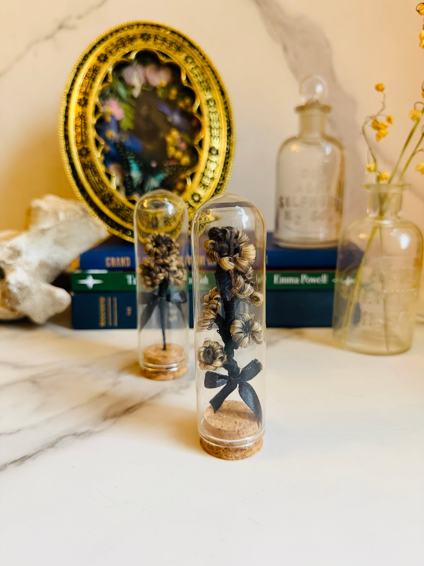 Victorian Mourning Inspired Hair Work Flowers; Real Human Hair