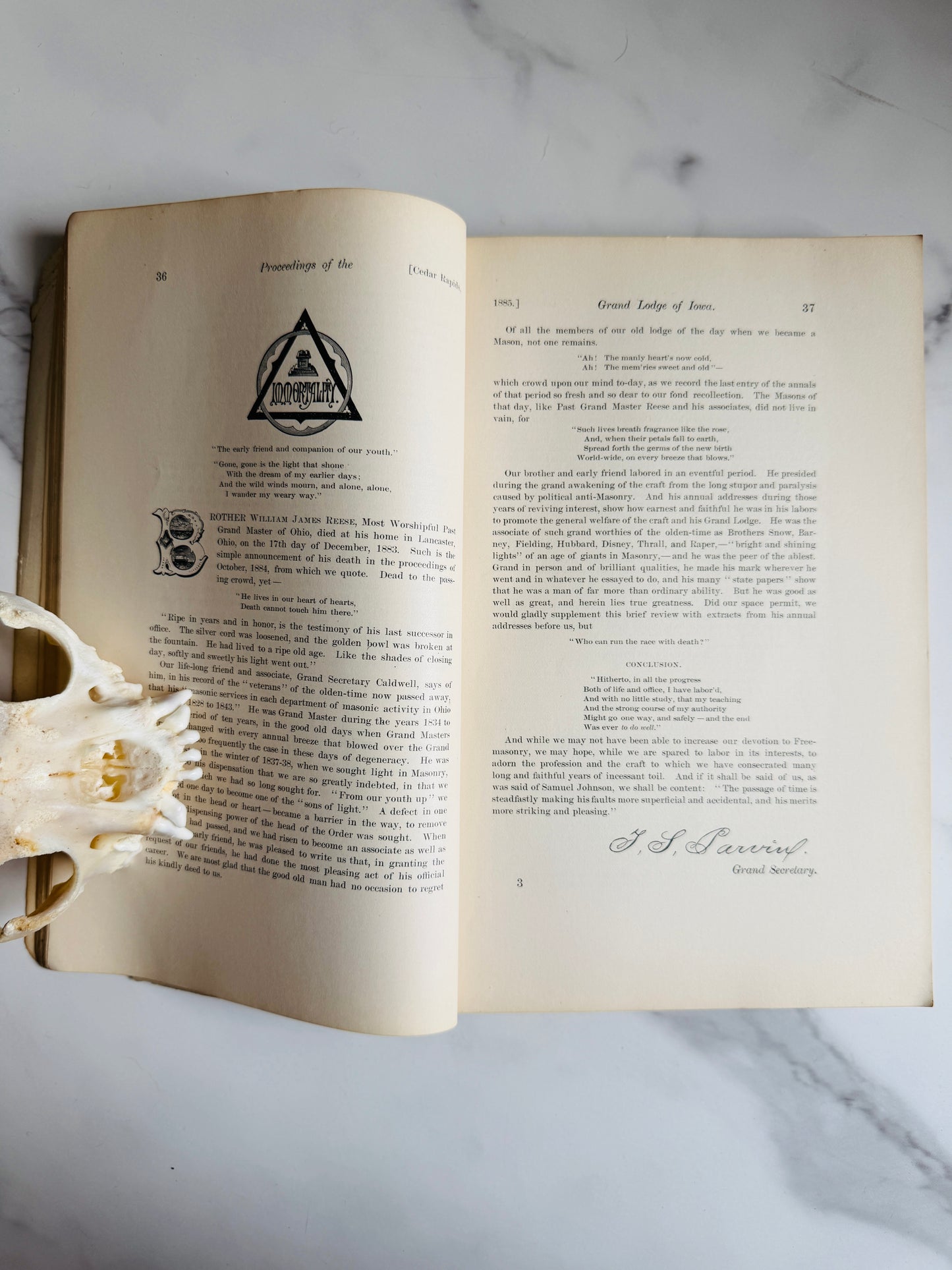 1885 Freemasonry Grand Lodge of Iowa Proceedings Annals Book; Antique Occult Text
