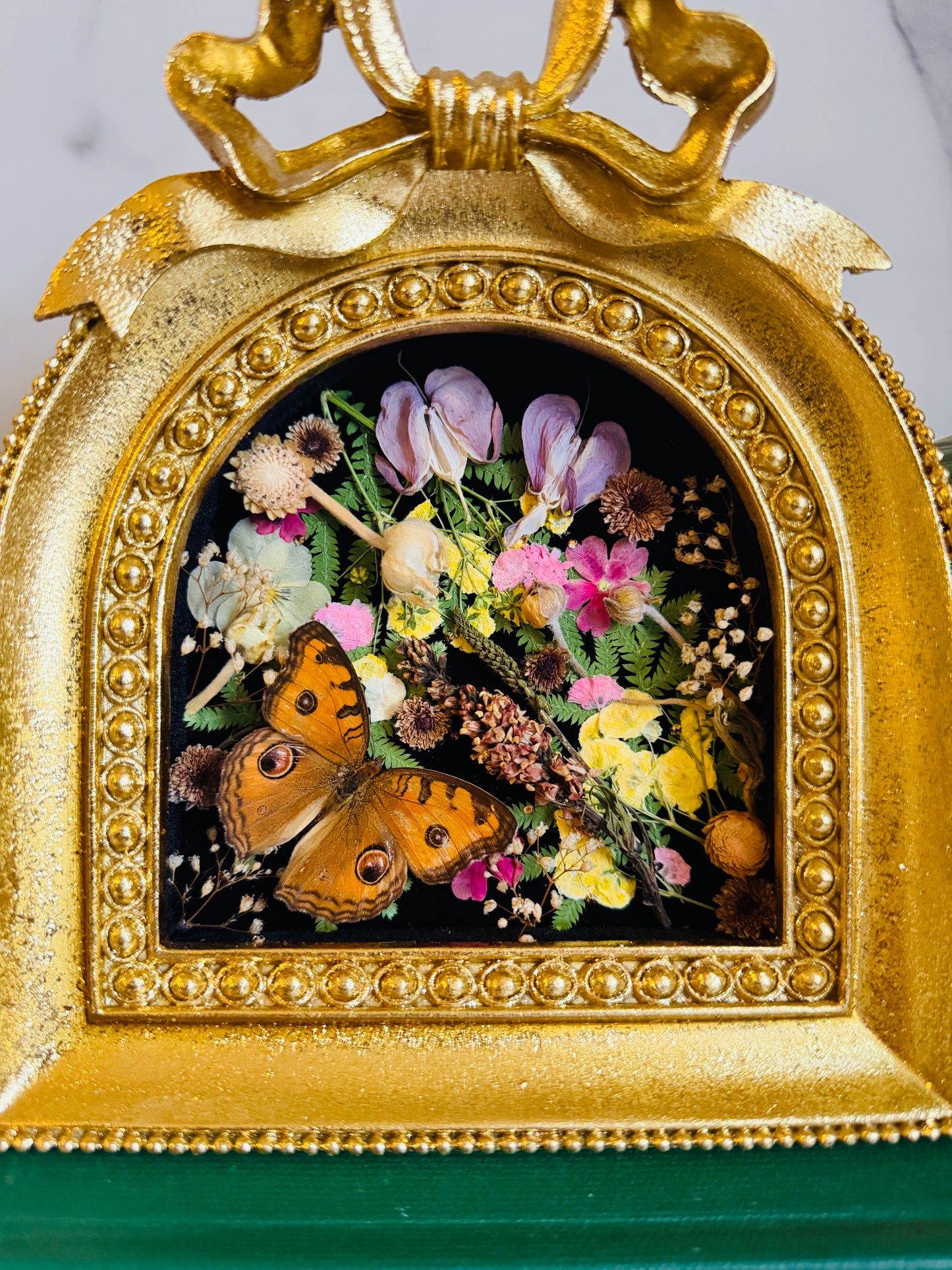 Seraphine - Real Butterfly Art; Real Dried Botanicals; Gold Ornate Frame