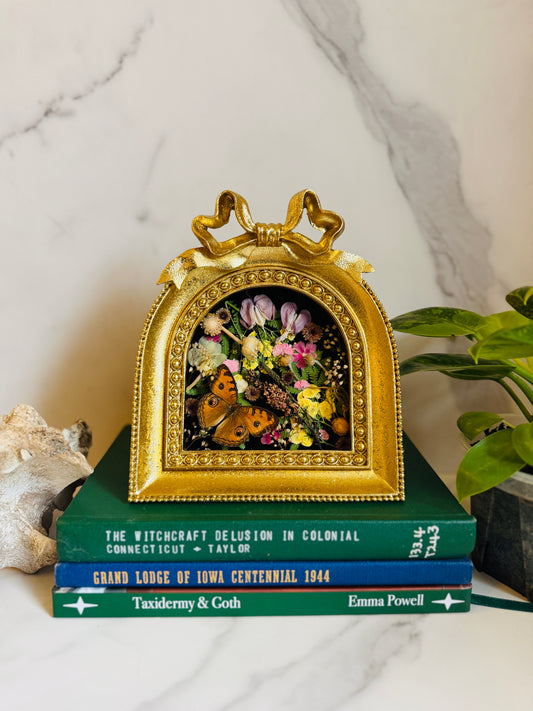 Seraphine - Real Butterfly Art; Real Dried Botanicals; Gold Ornate Frame