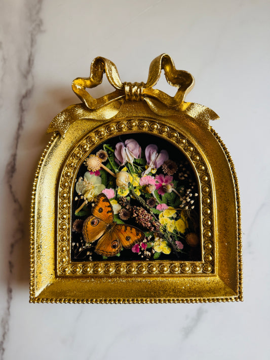 Seraphine - Real Butterfly Art; Real Dried Botanicals; Gold Ornate Frame