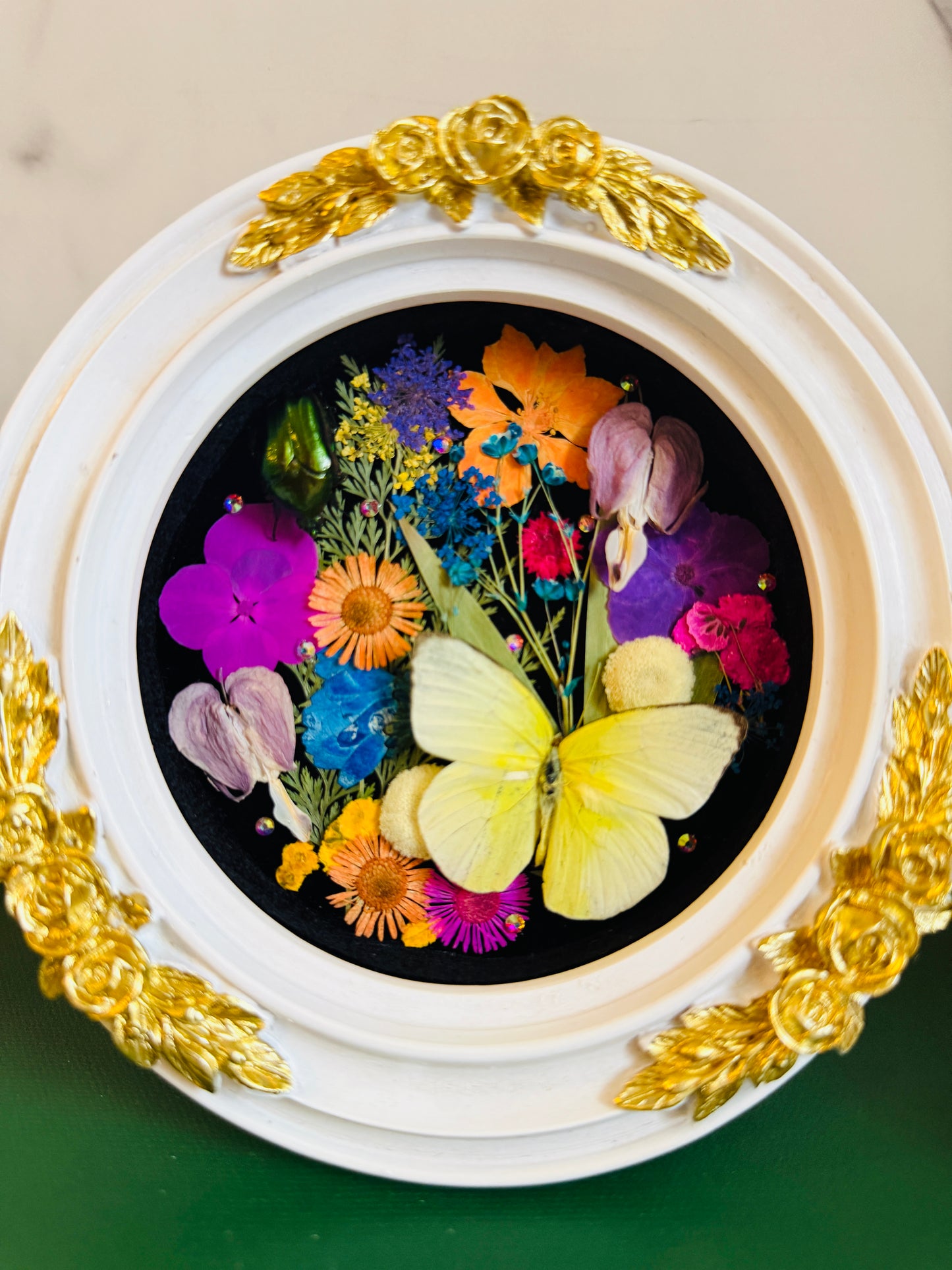 Neon Nocturne - Real Butterfly & Beetle Art; Real Dried Botanicals; Rainbow Rhinestones