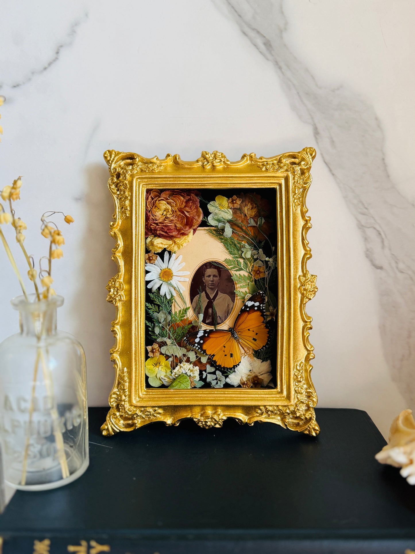 Memento - Real Antique Tintype; Real Butterfly Art