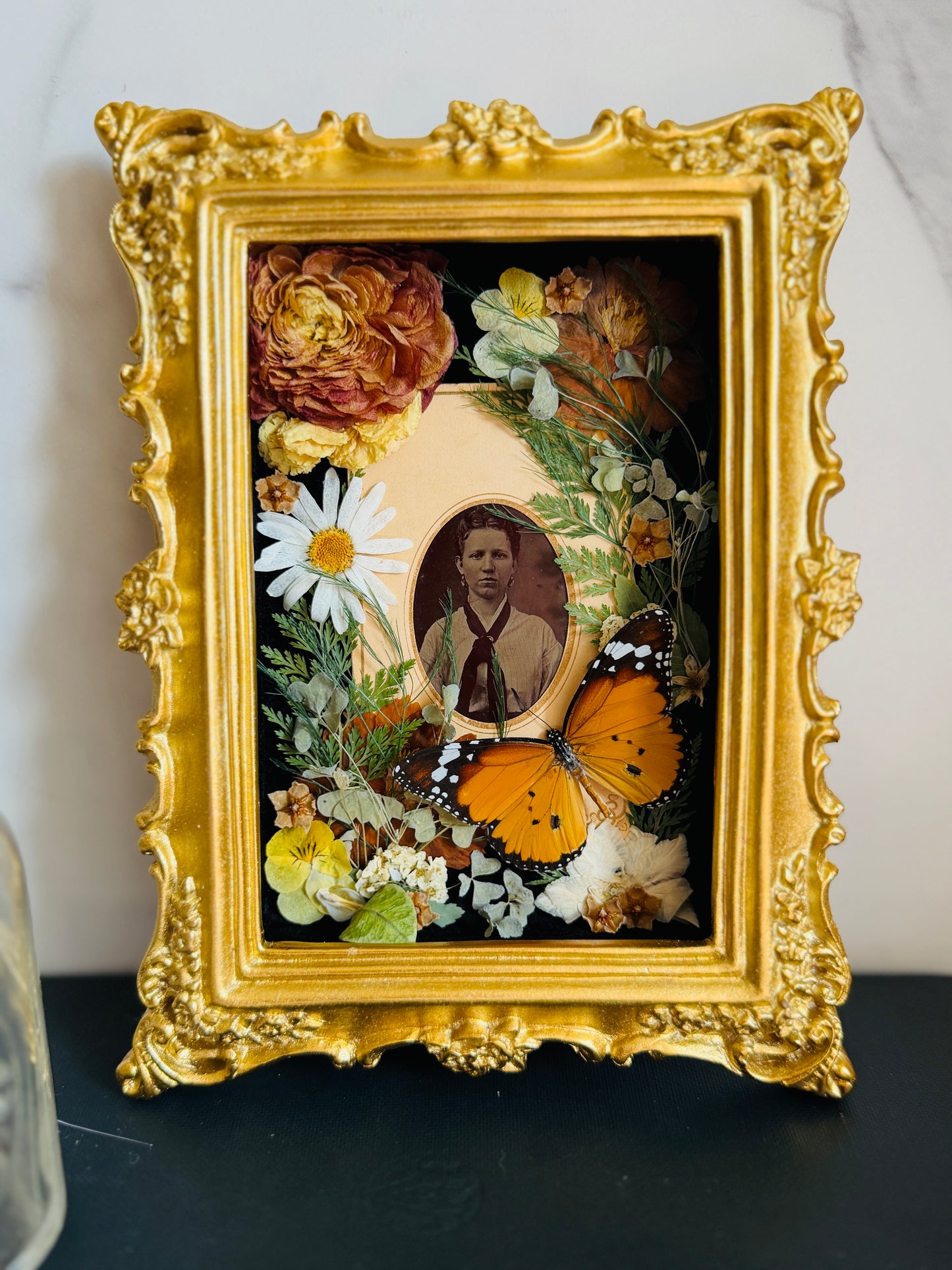 Memento - Real Antique Tintype; Real Butterfly Art