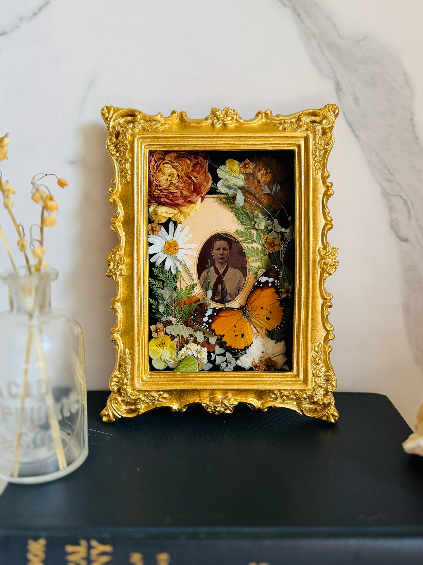 Memento - Real Antique Tintype; Real Butterfly Art