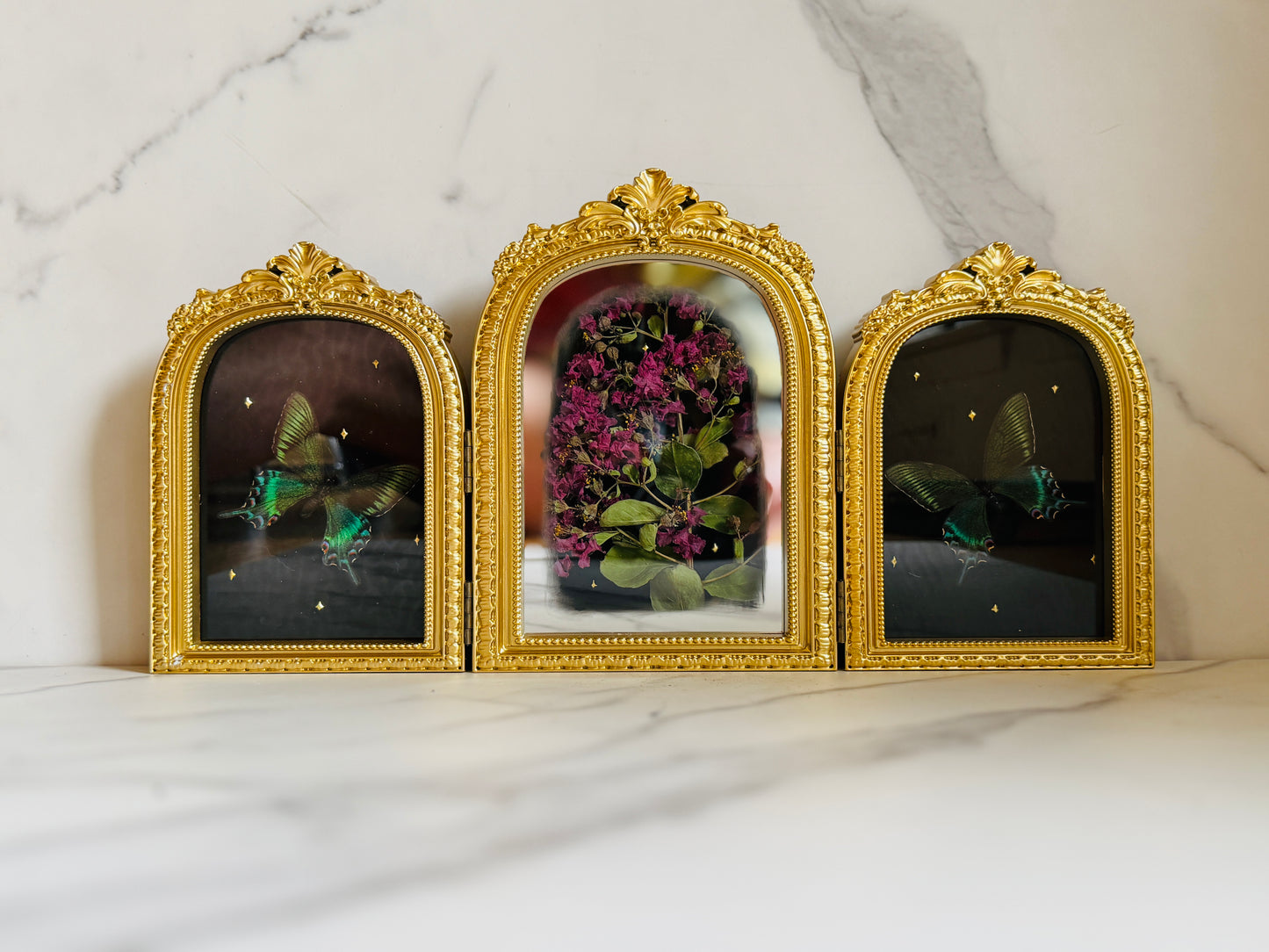 Apotheosis - Real Butterfly Art; Real Dried Flowers; Mirror